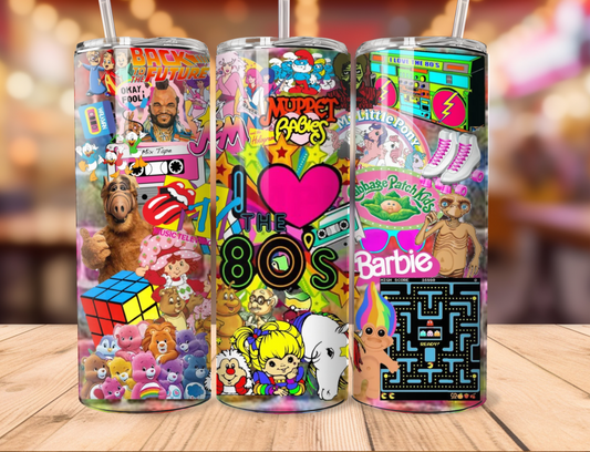 80s Baby Collage 20oz Skinny Tumbler – Stainless Steel, Fun & Nostalgic