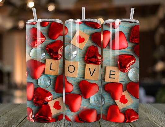 Hearts and Love 20oz Skinny Tumbler With Metal Straw & Plastic Lid